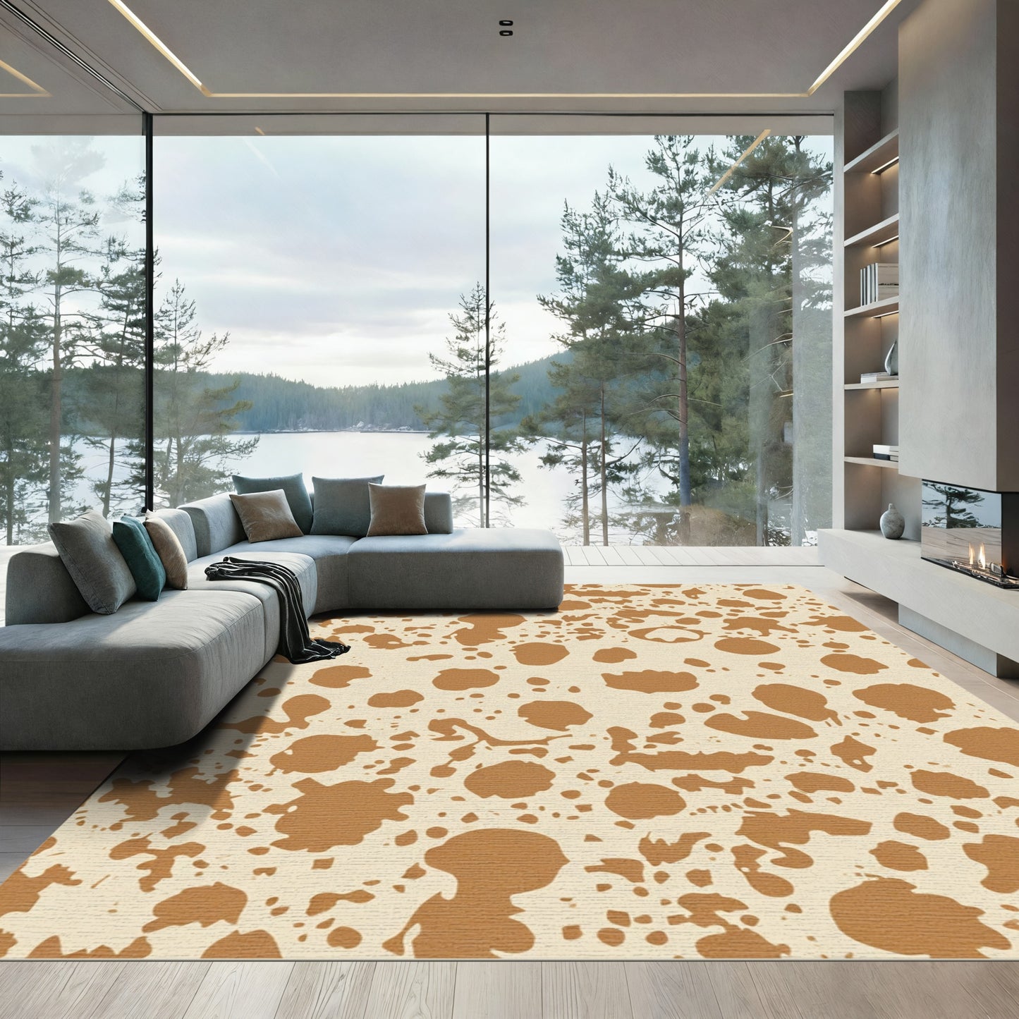 Caramel Splatter Stain Abstract Rug