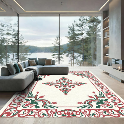 Classic Red Green Floral Mandala Rug