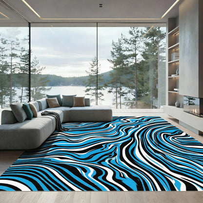 Electric Blue Black White Swirl Rug