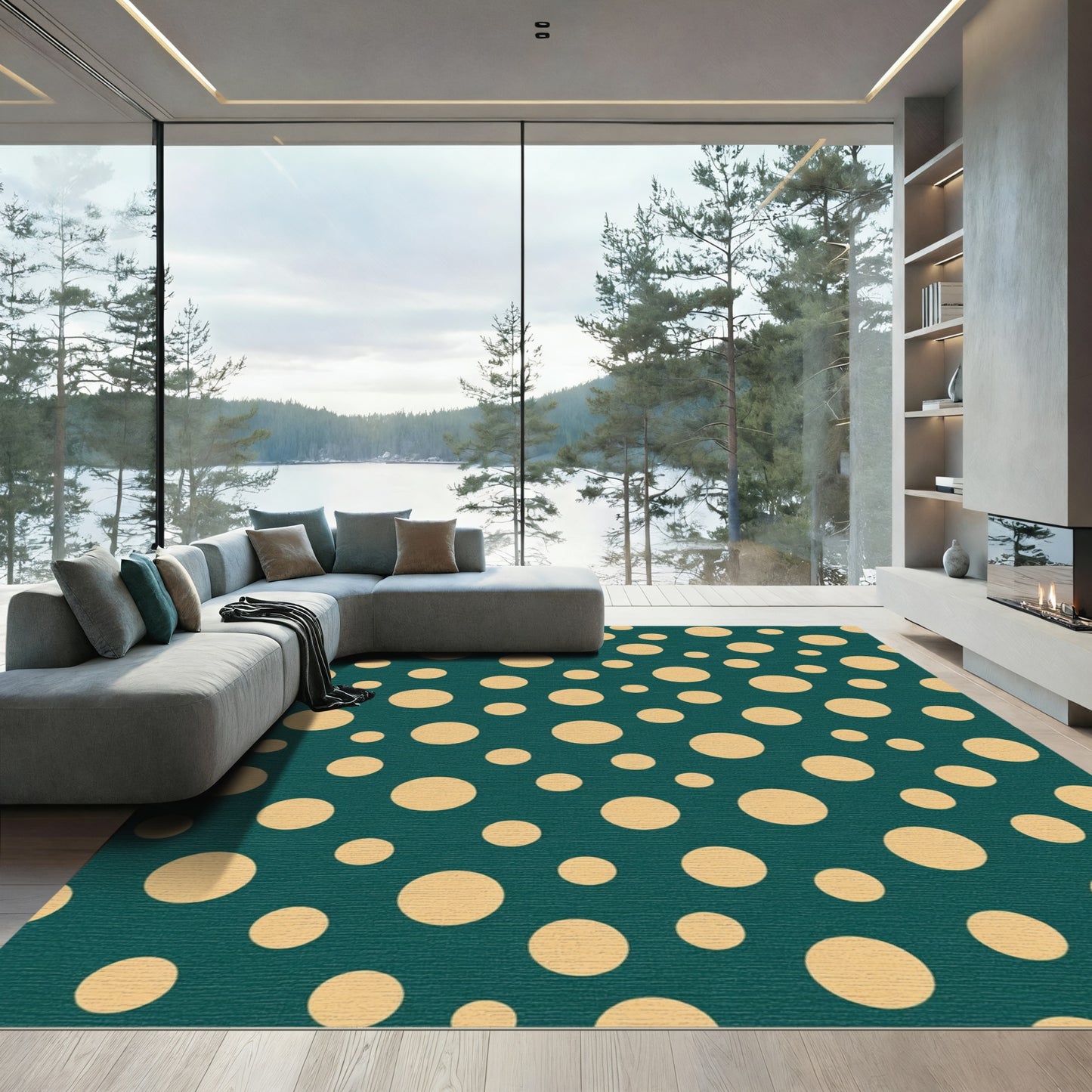 Deep Teal Cream Polka Dot Scatter Rug