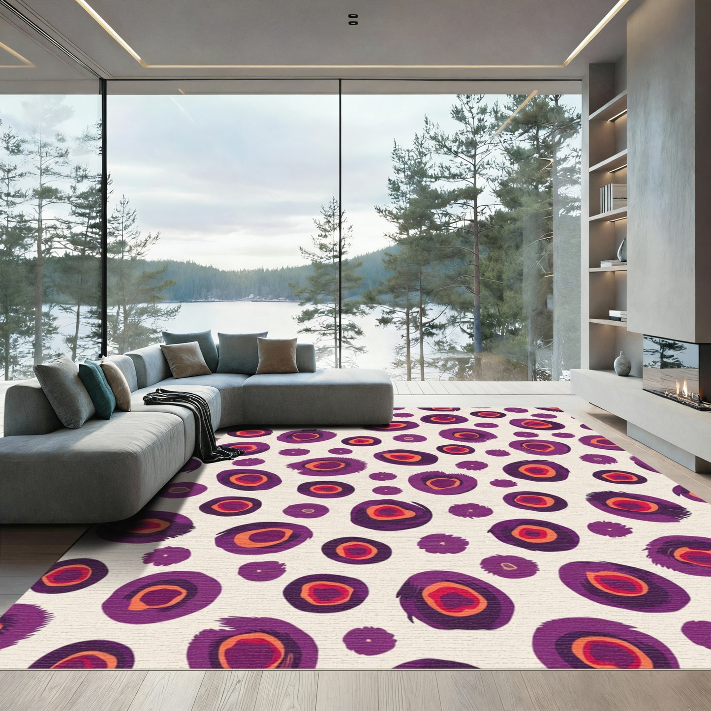 Fuzzy Purple Orange Abstract Dots Rug