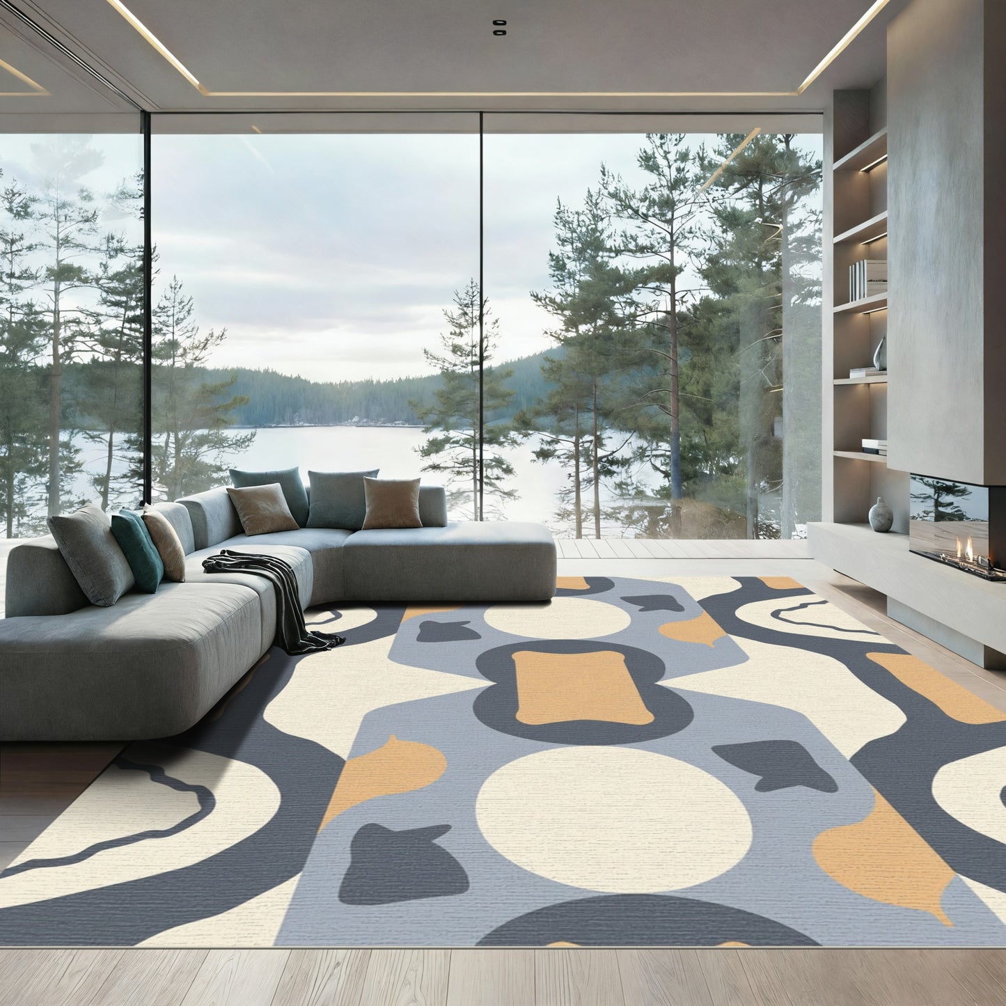 Mid Century Modernist Abstract Shapes Rug