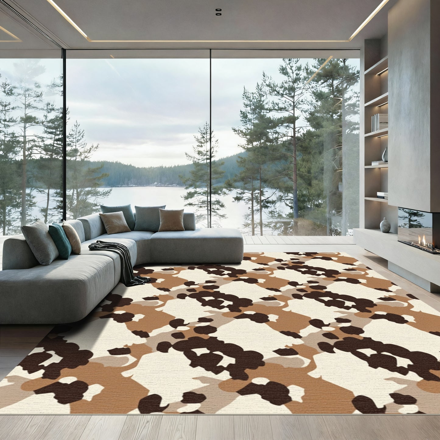 Earthy Camouflage Broken Jagged Forms Rug