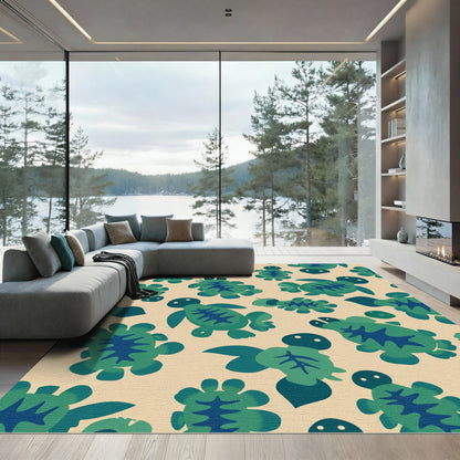 Whimsical Green Turtle Family Pattern Rug