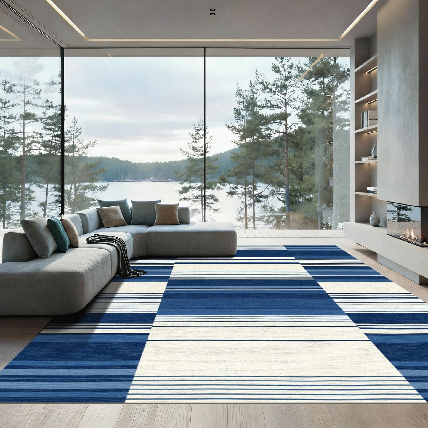 Classic Blue Stripe Block Rug