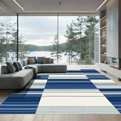 Classic Blue Stripe Block Rug