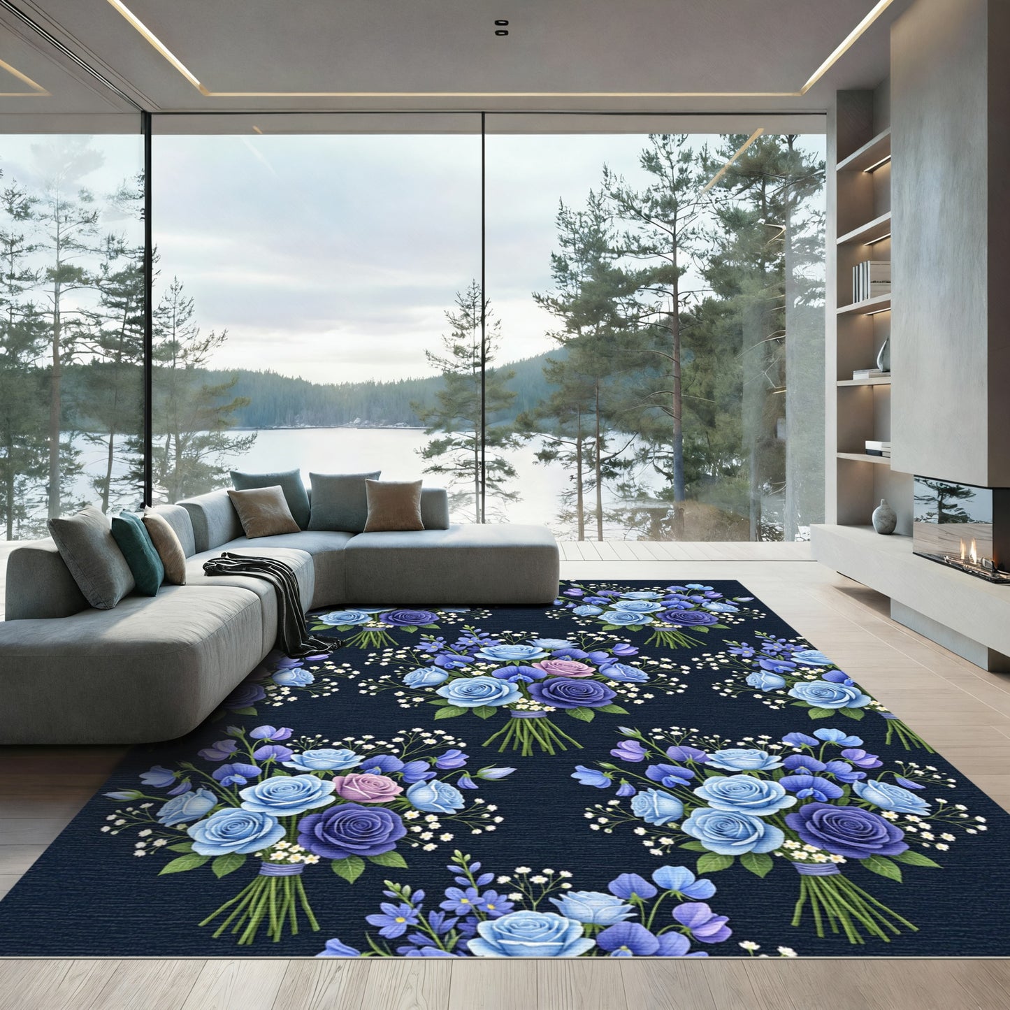 Blue Violet Rose Bouquet Medley Rug