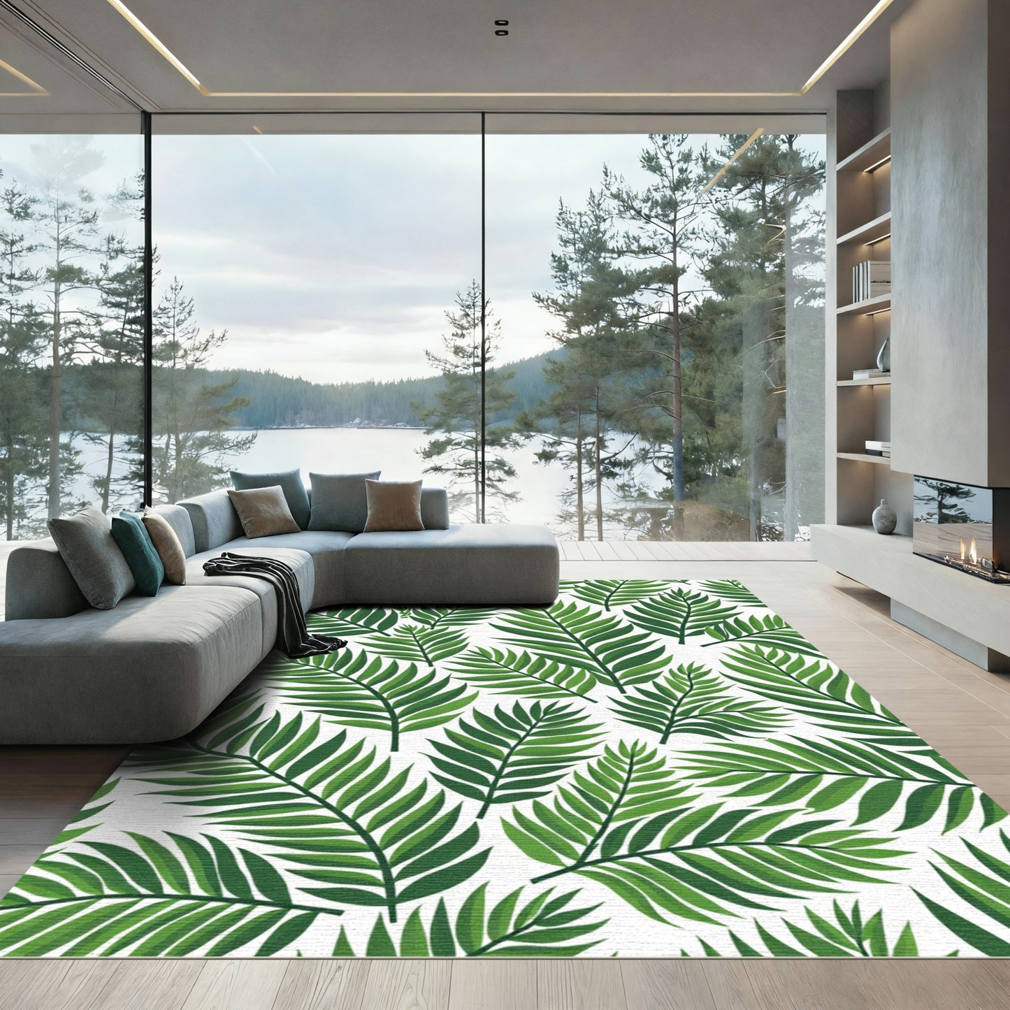 Green Fern Leaves Tropical Repeat Rug