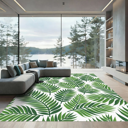 Green Fern Leaves Tropical Repeat Rug