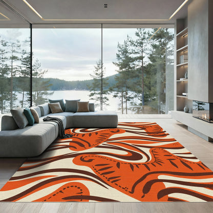 Bold Orange Tribal Swirl Rug