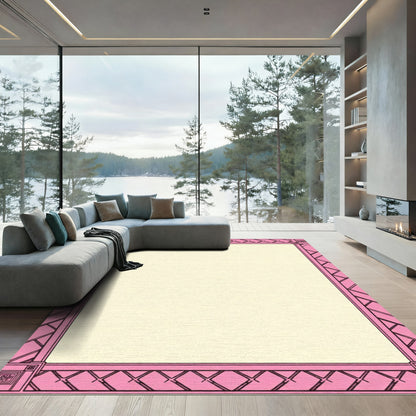 Pink Geometric Lattice Border Rug