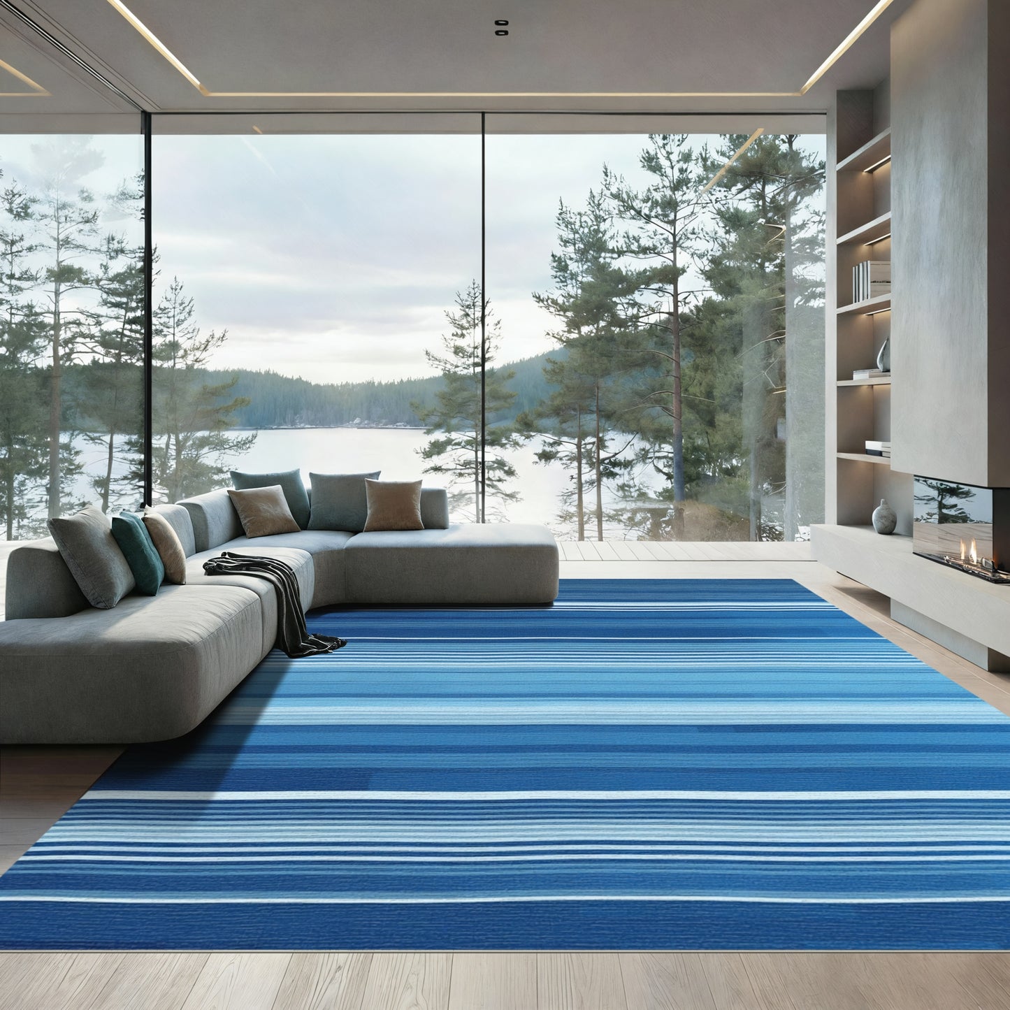 Bold Blue Horizontal Stripes Rug