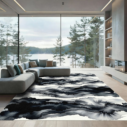 Monochromatic Ink Wash Cloudscape Rug