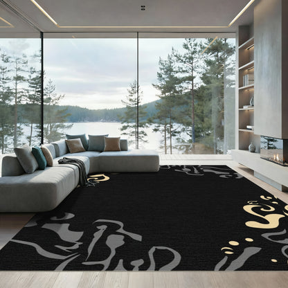 Black Beige Gray Abstract Swirl Rug