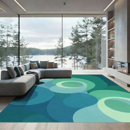 Cool Blue Green Overlap Circles Rug