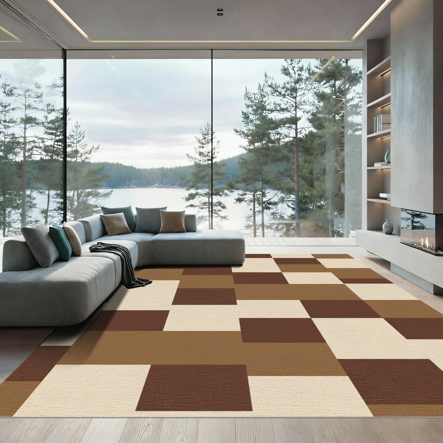 Earthy Tones Geometric Block Rug