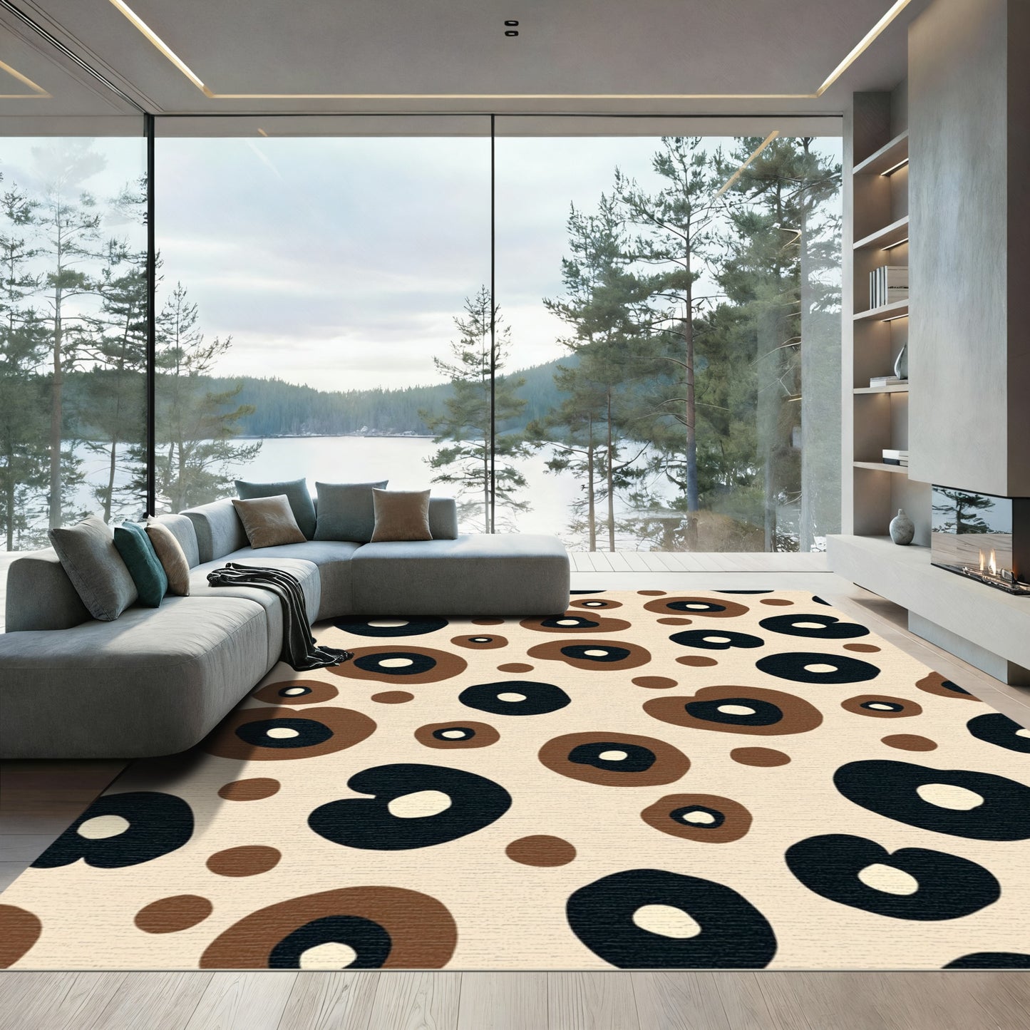 Brown Black White Spotted Organic Shapes Rug