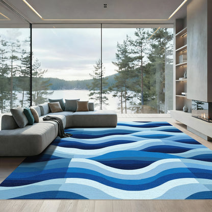 Shades of Blue Layered Wave Rug