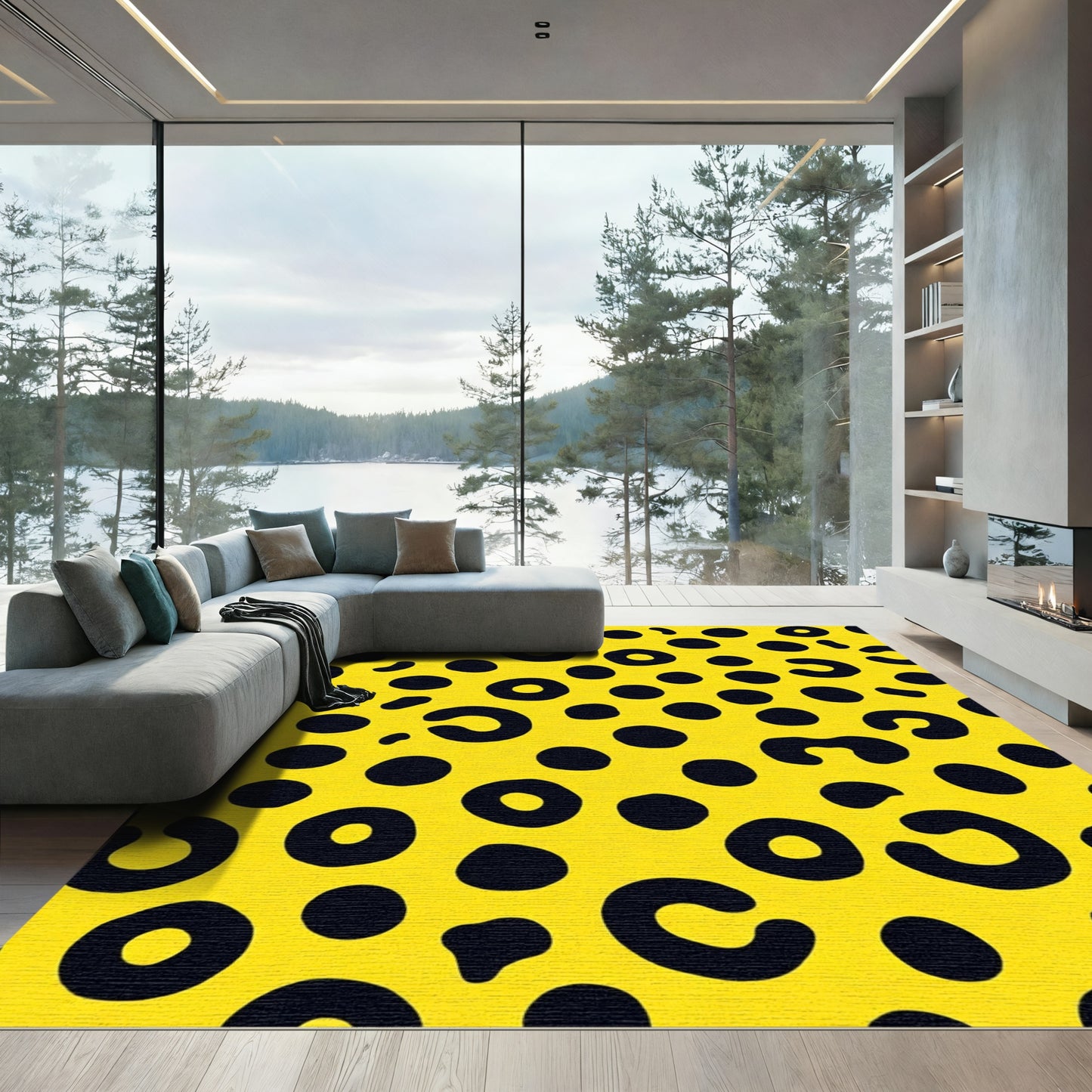 Vivid Yellow Black Spotty Scatter Rug