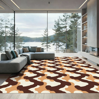 Earthy Brown Cream Interlocking Wave Rug