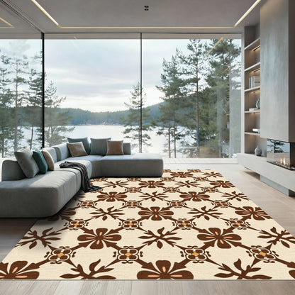Creamy Brown Art Nouveau Floral Diamond Rug