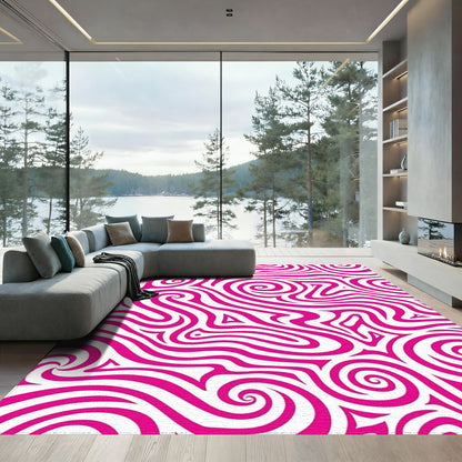 Pink White Swirling Waves Rug