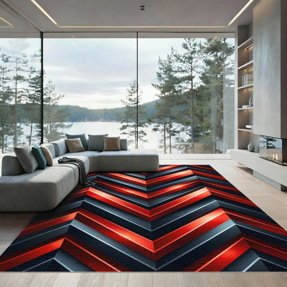 Bold Red Chevron Dimensional Rug