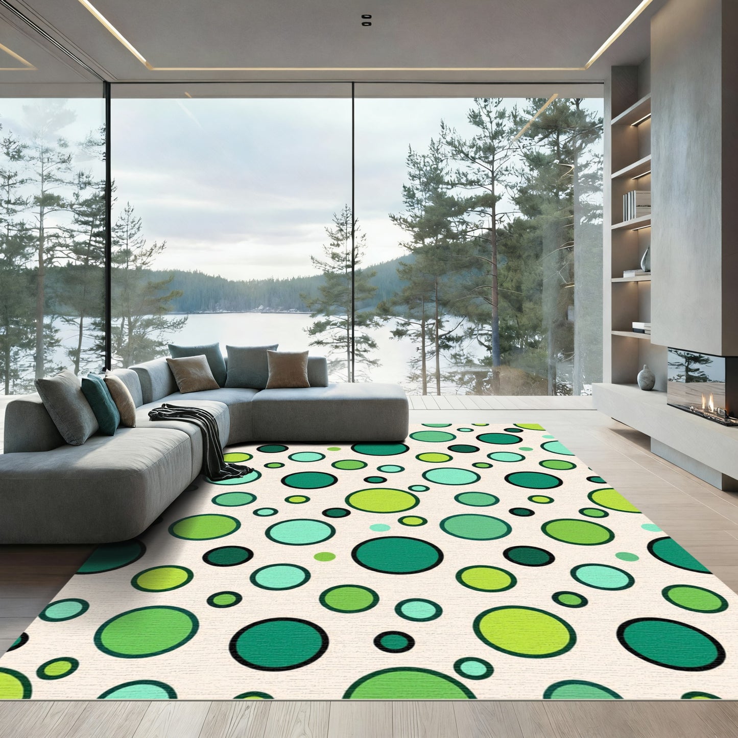 Emerald green polka dot scattered Rug
