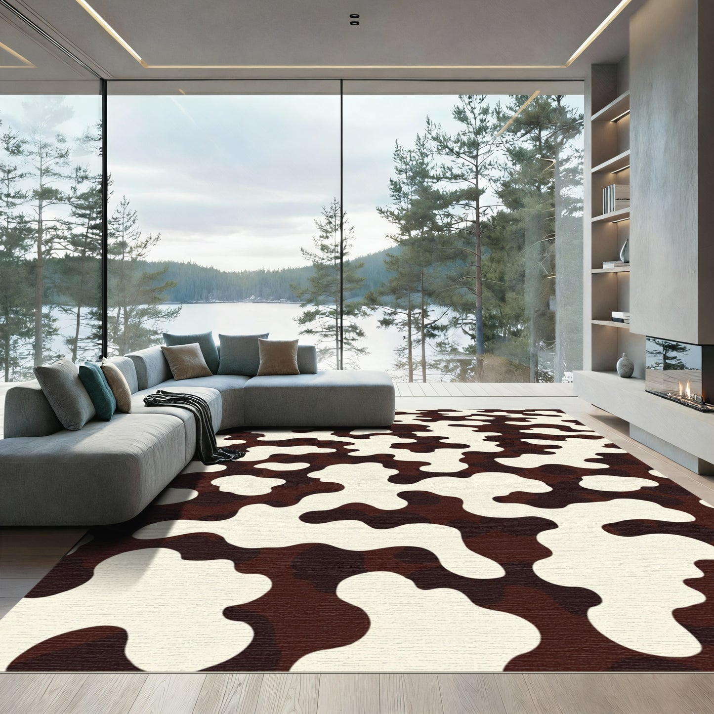 Brown Cream Abstract Blob Rug