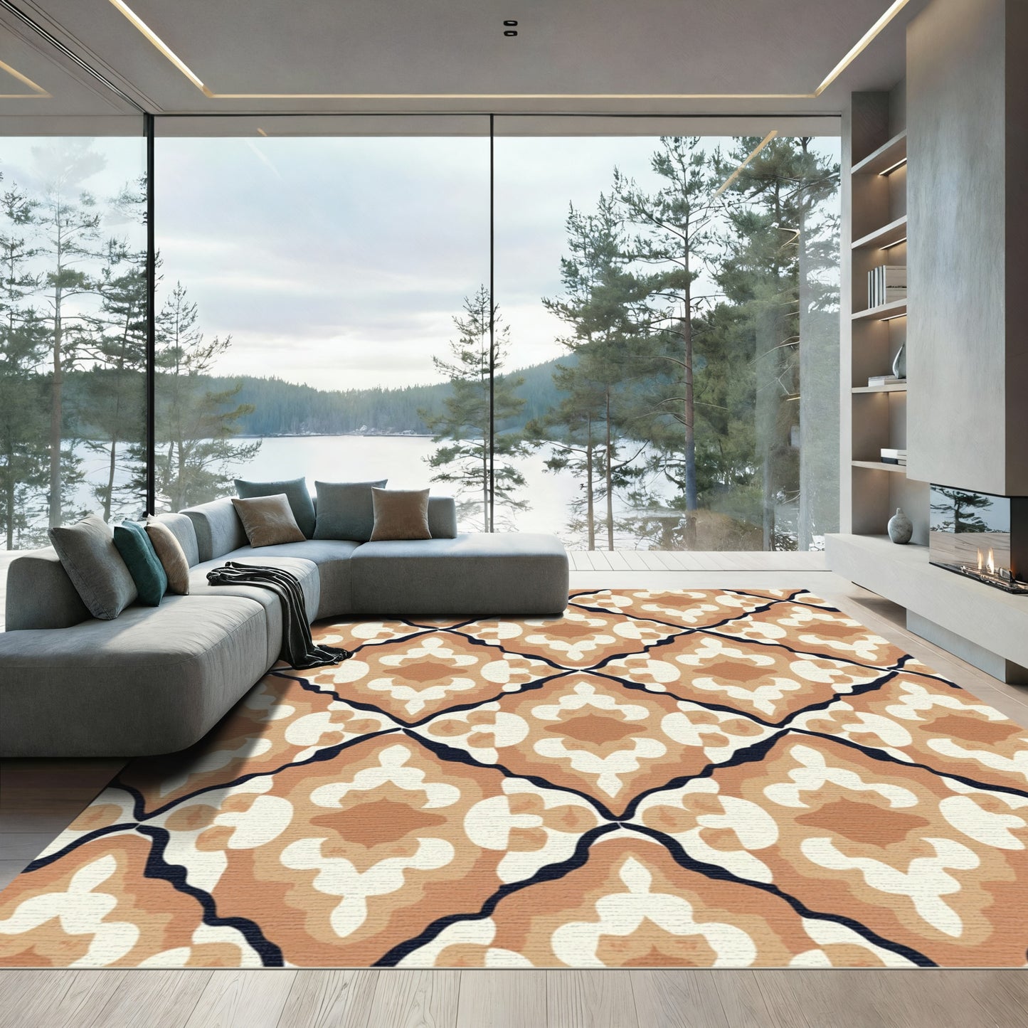 Earthy Terracotta Diamond Arabesque Rug