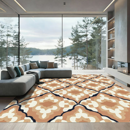 Earthy Terracotta Diamond Arabesque Rug