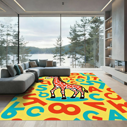 Orange Giraffe Alphabet Yellow Rug