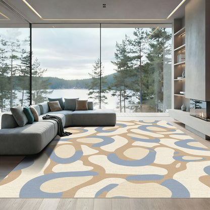 Abstract Beige Midcentury Organic Shapes Rug