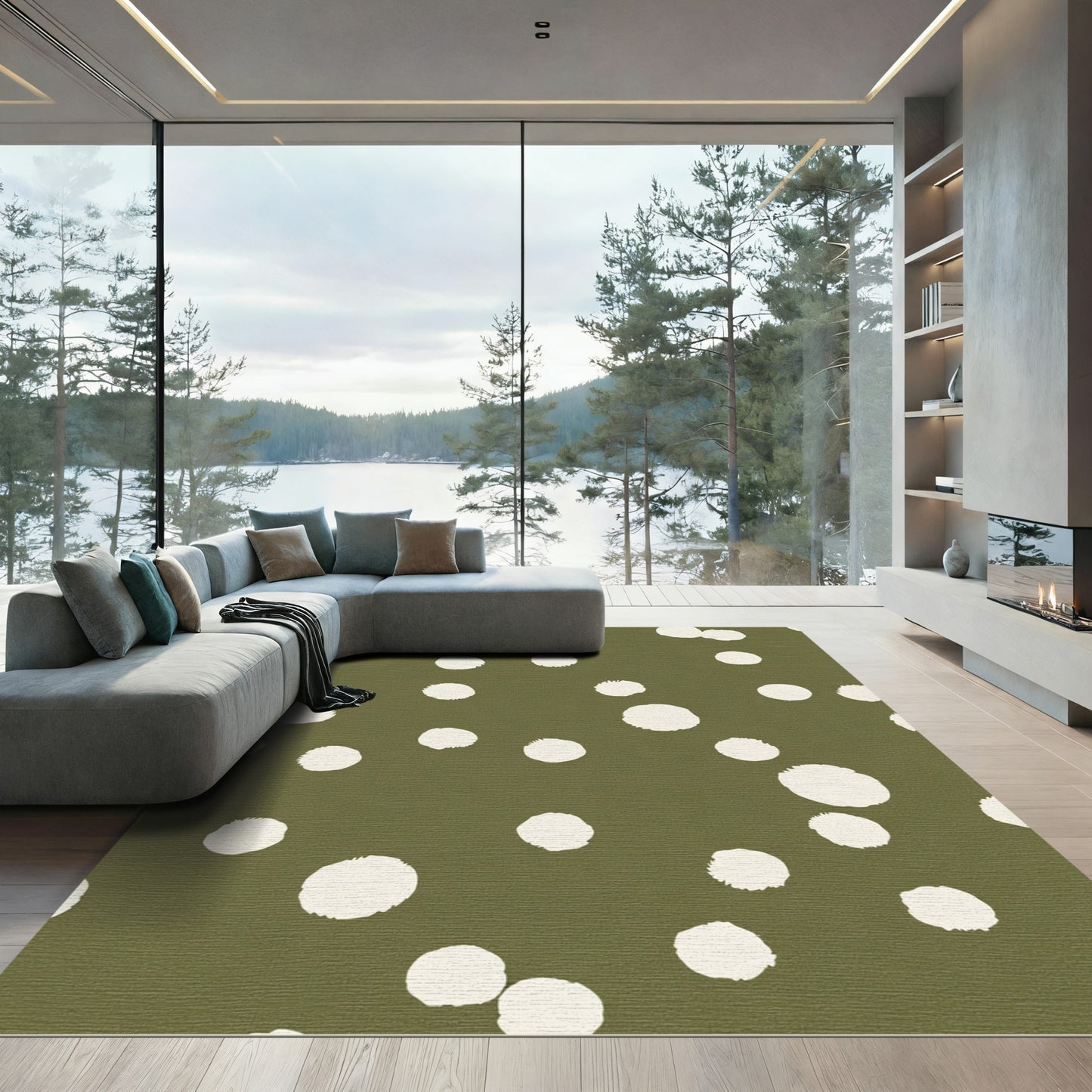 Olive Cream Polka Dot Scatter Rug