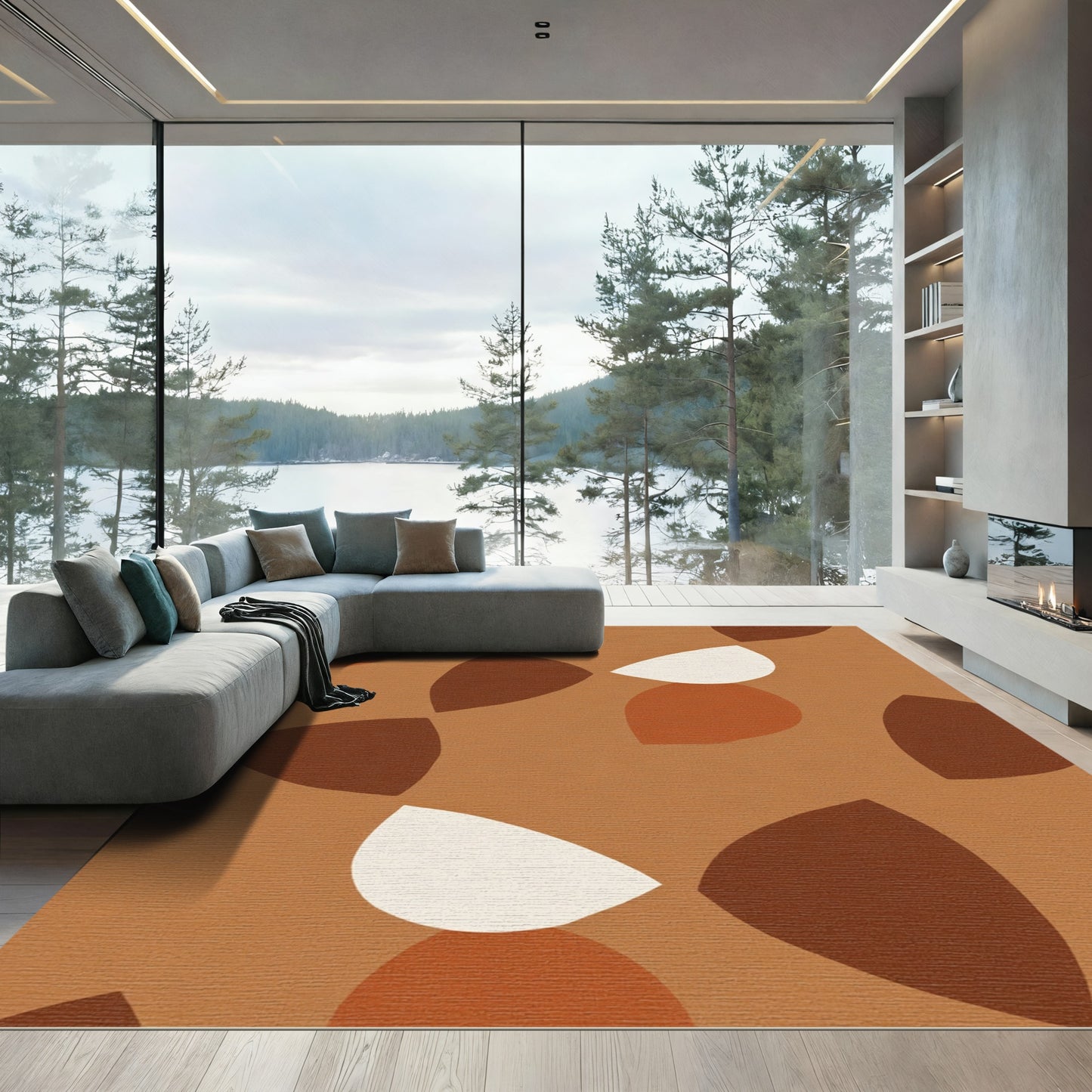 Earthy Tones Abstract Arc Collage Rug