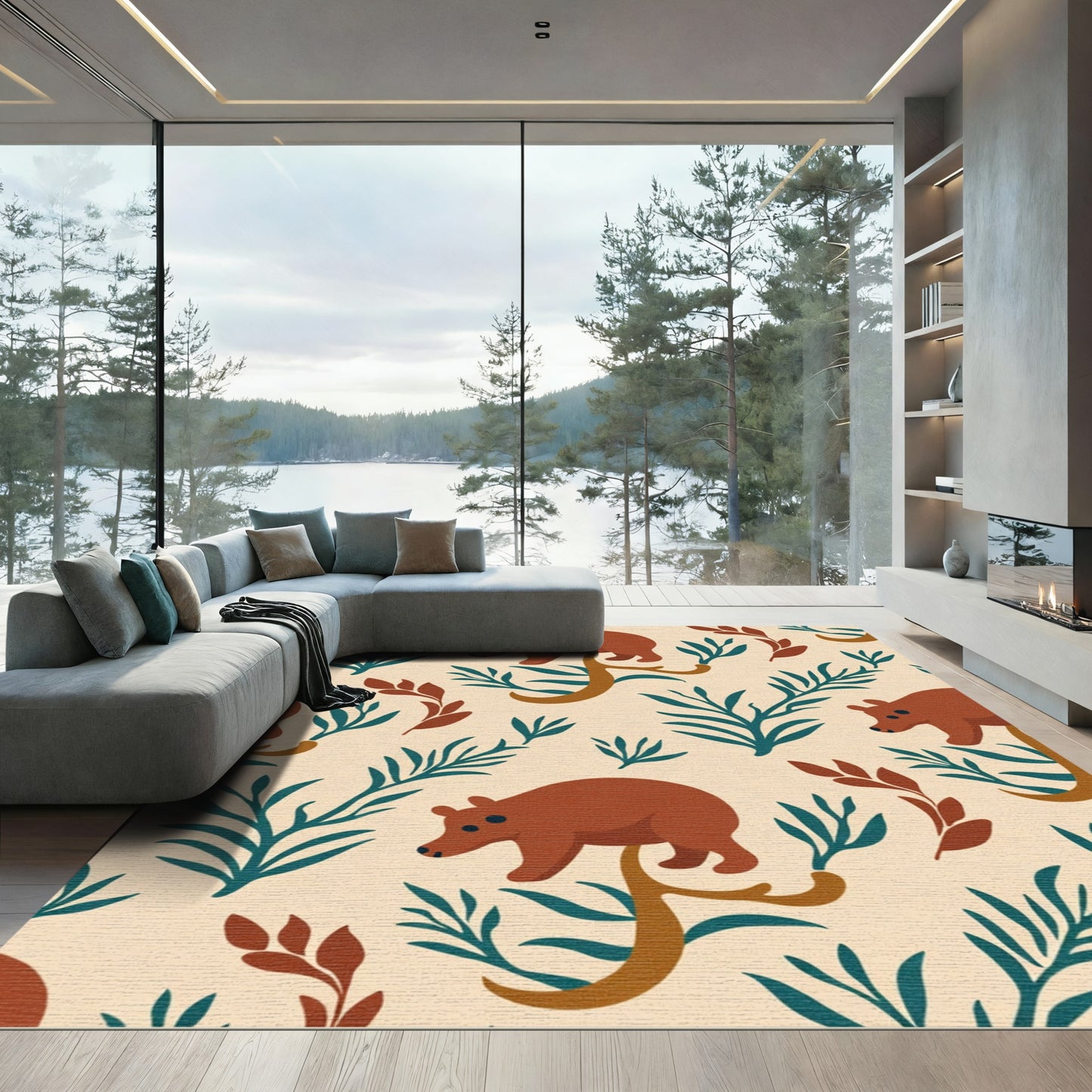 Woodland Bear Botanical Cream Rug