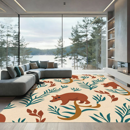 Woodland Bear Botanical Cream Rug
