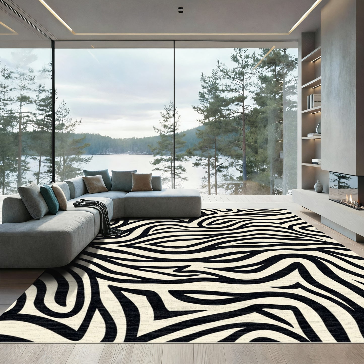 Cream and Black Zebra Stripe Rug