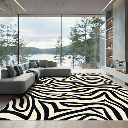Cream and Black Zebra Stripe Rug