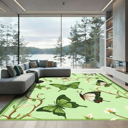 Green Butterfly Garden Floral Vines Rug