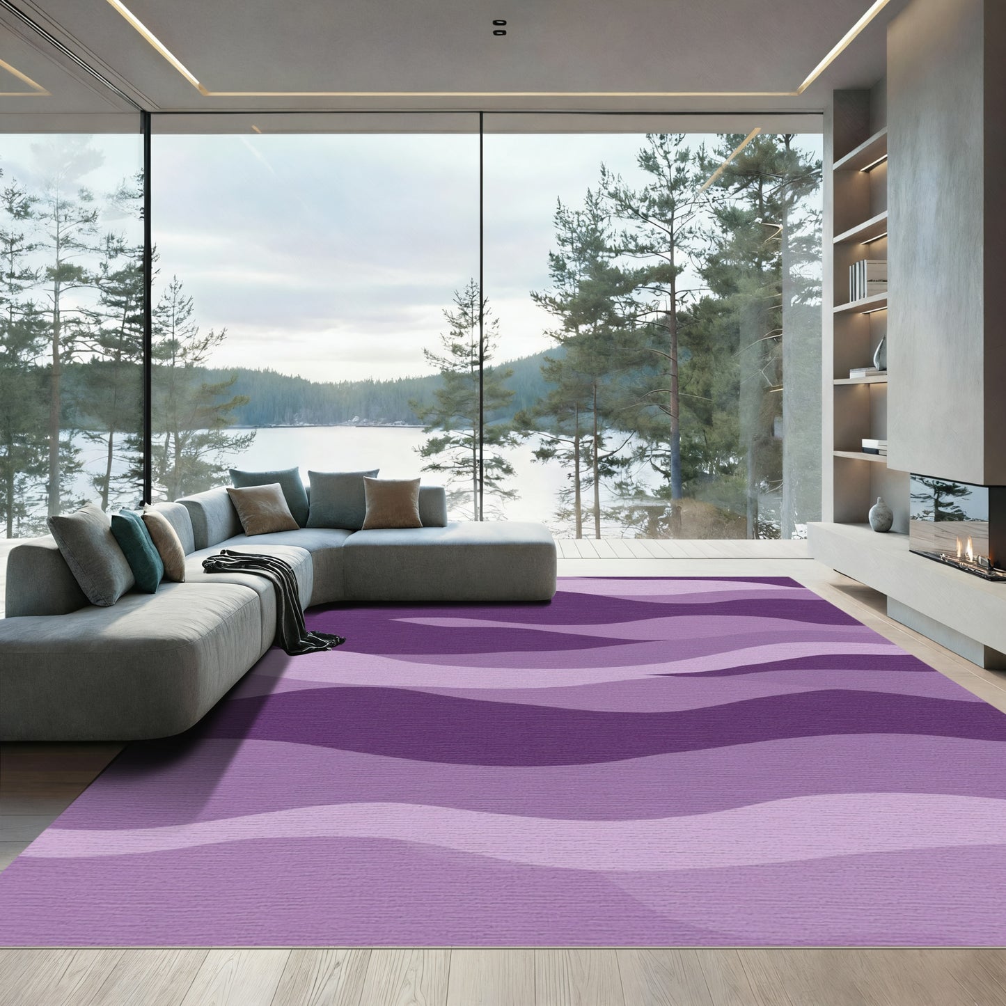 Modern Lavender Abstract Wave Rug