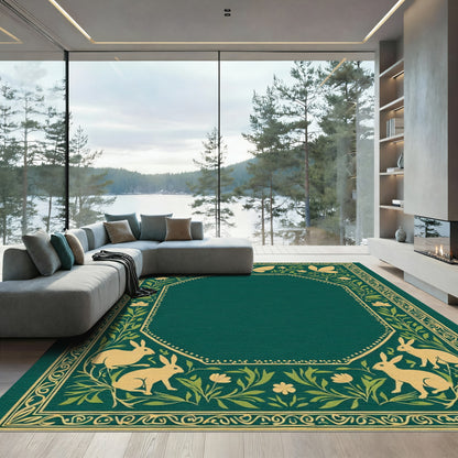 Golden Rabbits and Butterflies Border Rug