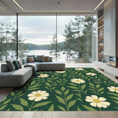 Green Daisy Floral Meadow Rug