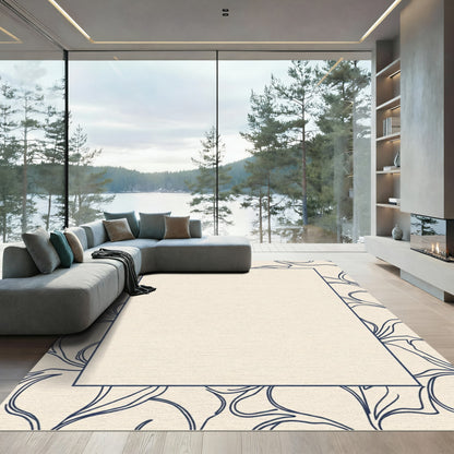 Cream Navy Outline Botanical Square Rug