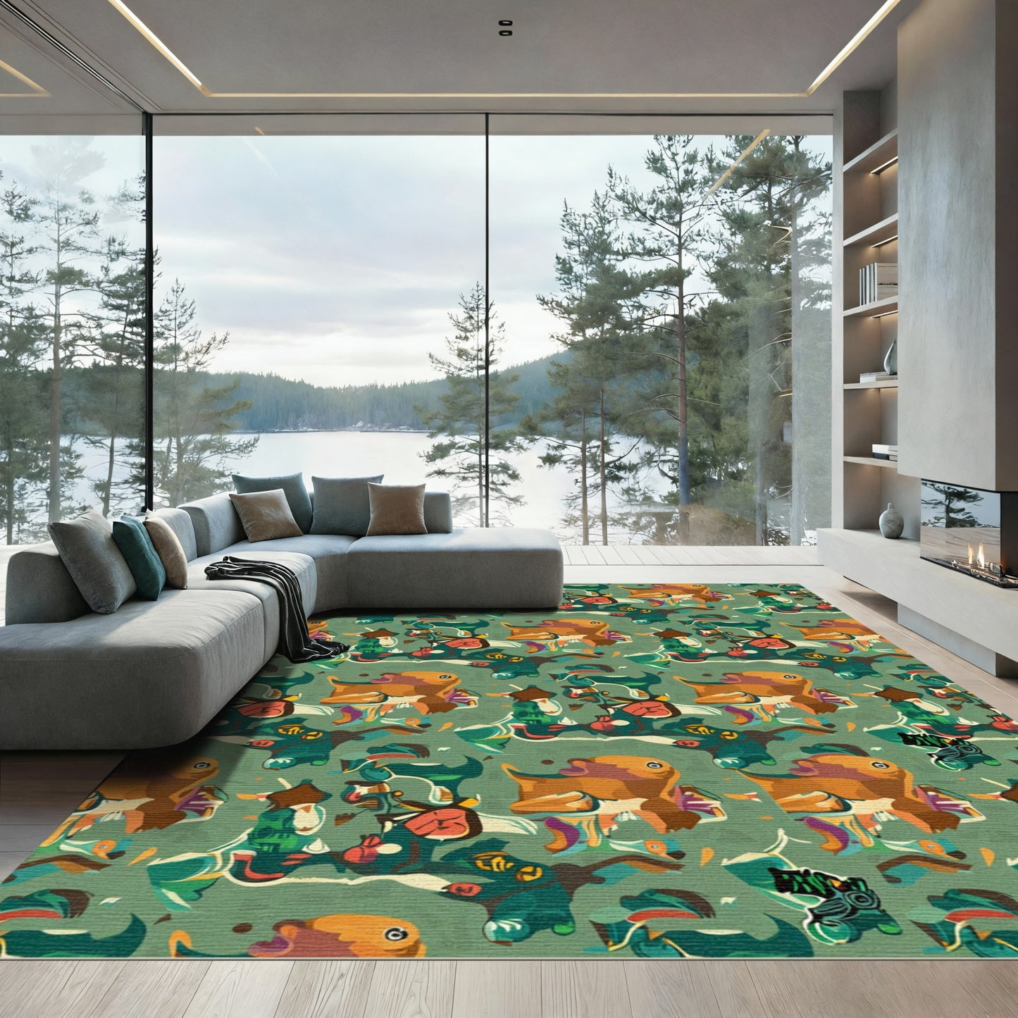 Playful Orange Creatures Abstract Pattern Rug