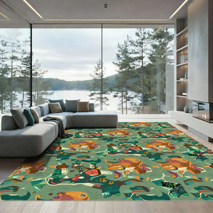 Playful Orange Creatures Abstract Pattern Rug