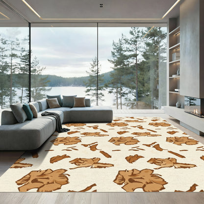 Earthy Brown Floral Brushstroke Rug