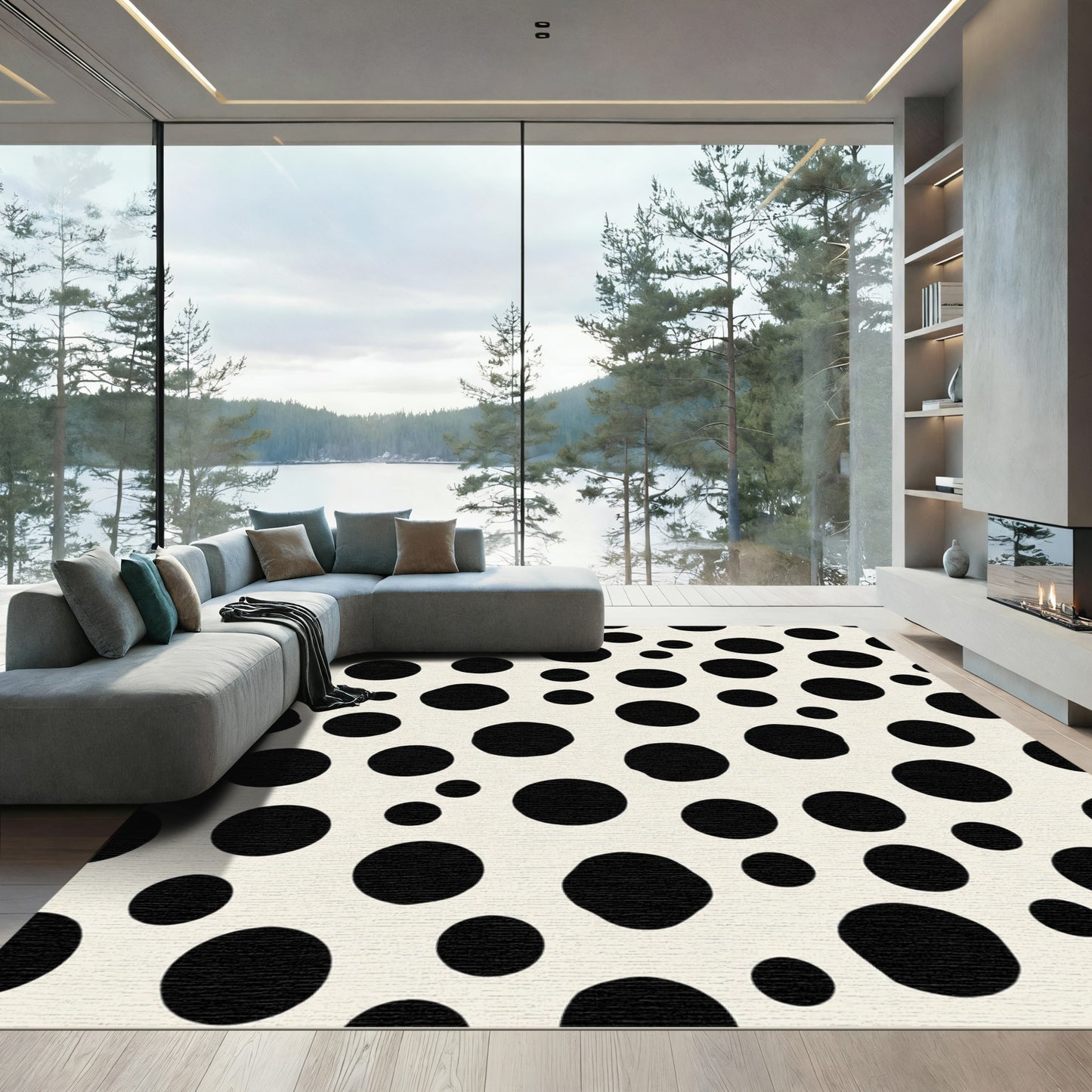 Cream And Black Spotty Circles Rug