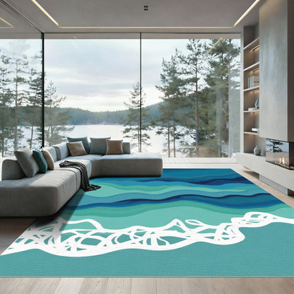 Teal Blue Wave Abstract Rug
