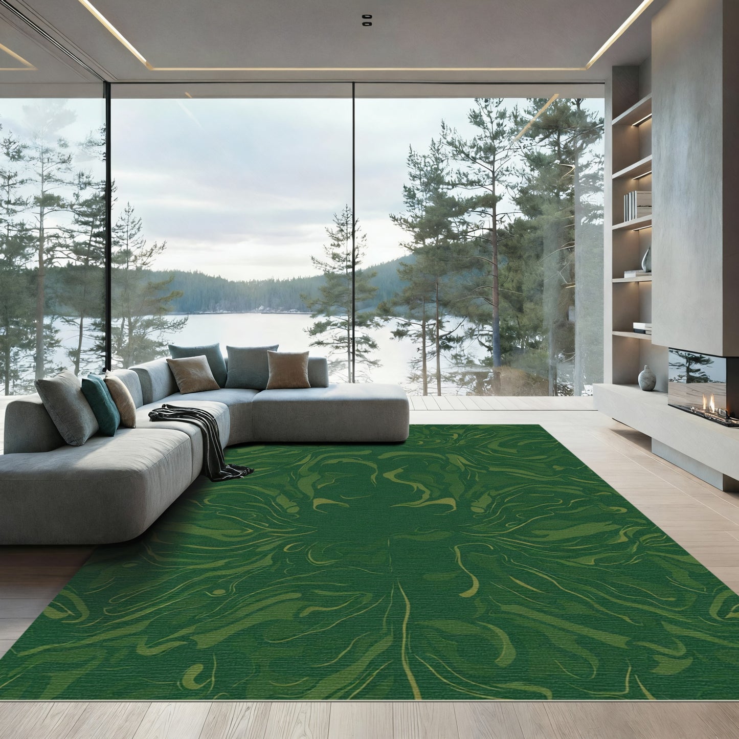 Emerald Green Swirling Amorphic Shapes Rug